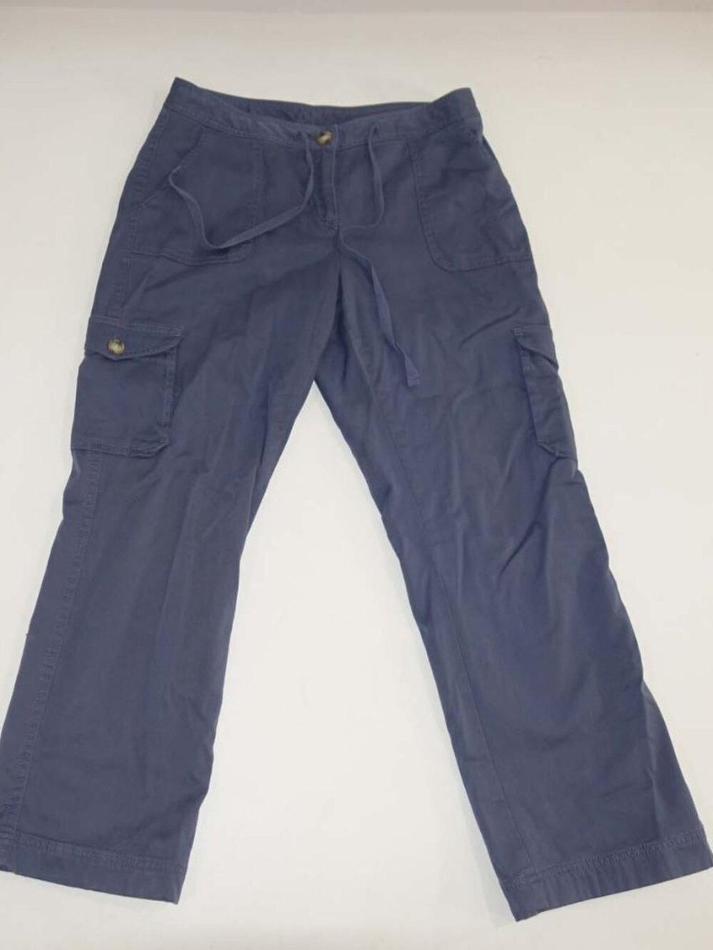 L.L. Bean Women's Flannel Lined Cargo Pants Size 10 Petite Blue Drawstring Waist